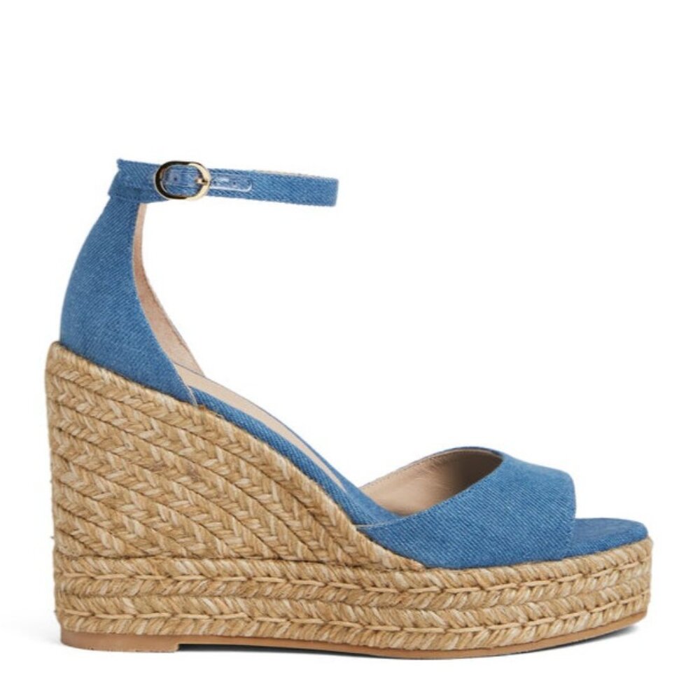 Stuart Weitzman Denim Espadrille Wedge Sandals – Size 7 / EU 37.5 – NWOT - Picture 2 of 14